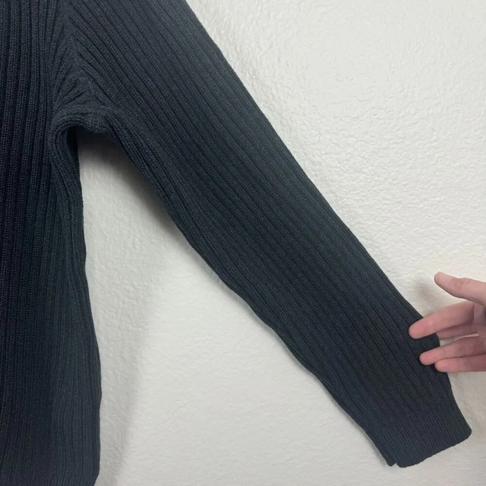 Eddie Bauer Rib Knit Cotton Pullover V-Neck Long Sleeve Sweater Charcoal Gray XL